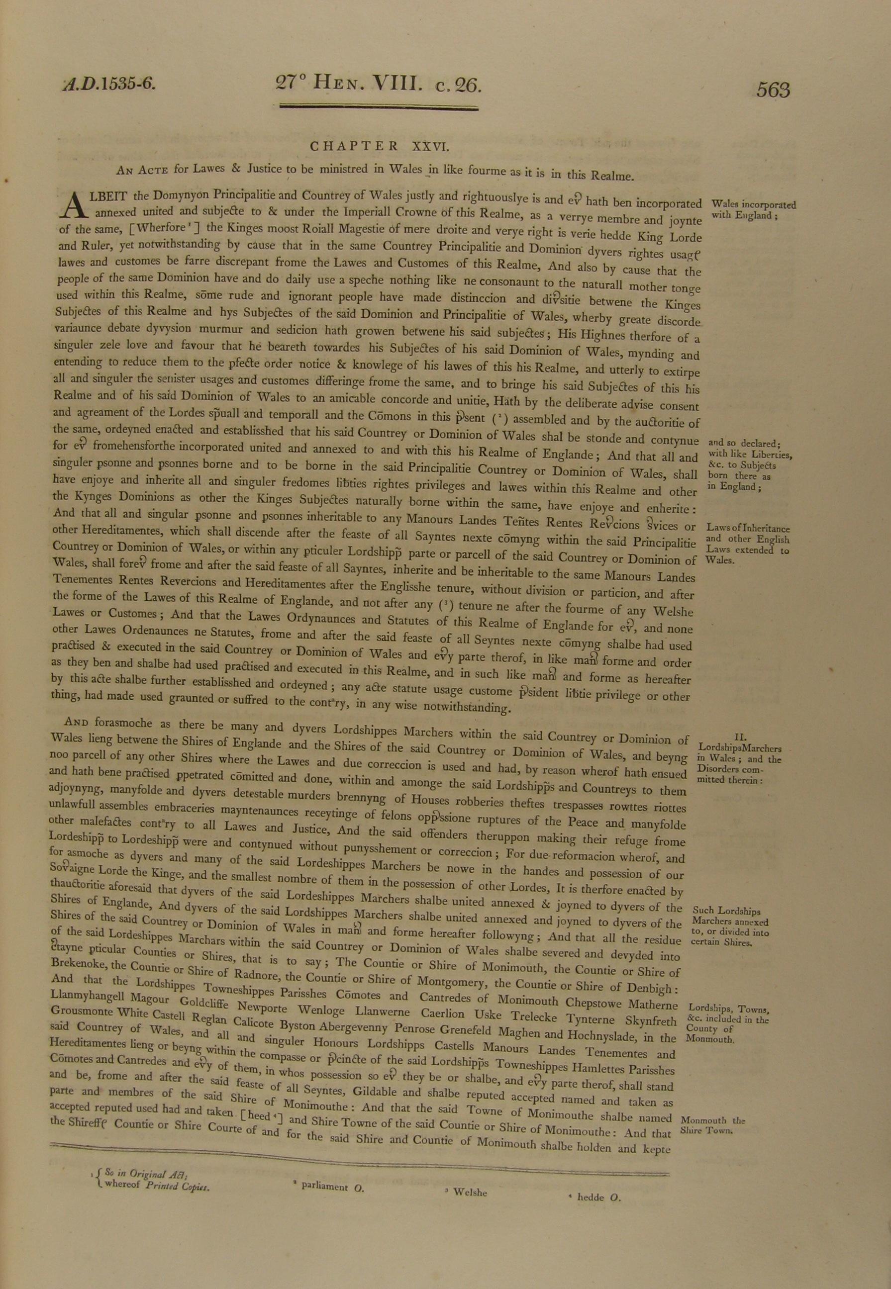 Image of 27 Henry VIII, c. 26 (page 1 of 7). Click for larger image.
