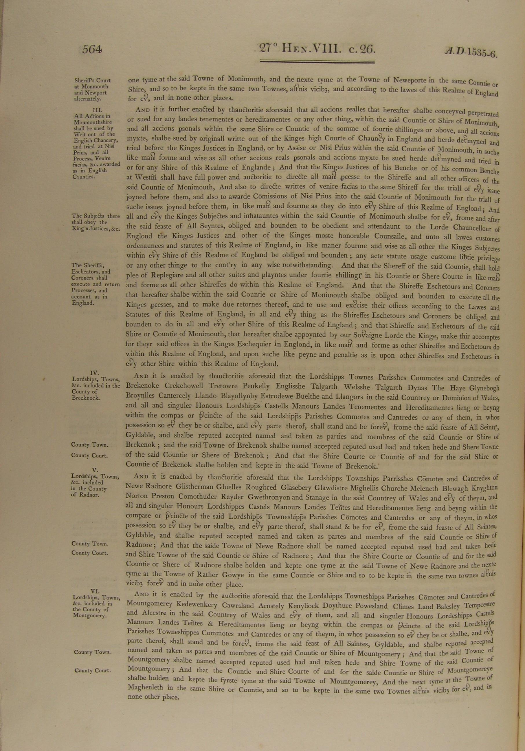 Image of 27 Henry VIII, c. 26 (page 2 of 7). Click for larger image.