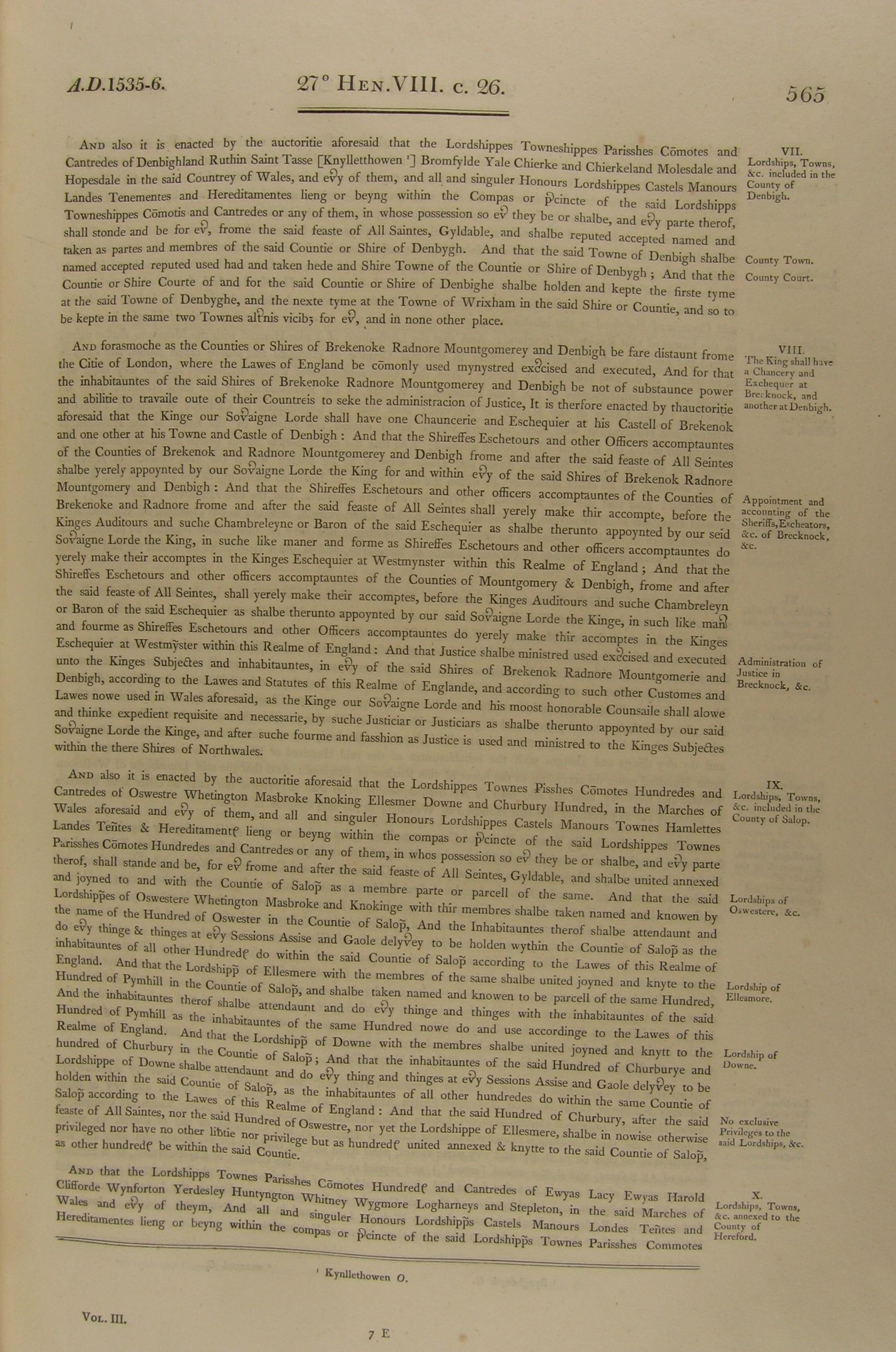 Image of 27 Henry VIII, c. 26 (page 3 of 7). Click for larger image.
