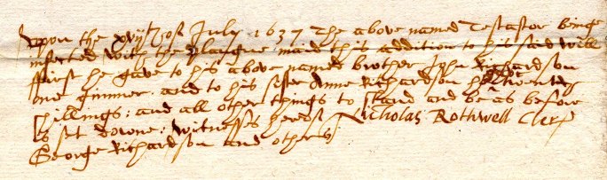 Image of the 1637 nuncupative codicil of William Richardson of East Thriston. Ref: DPRI/1/1637/R6/1