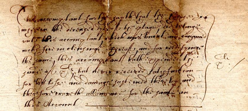 Image of an excerpt from the 1647 account of Jerrard Browne of Newburn in Northumberland [Ref: DPRI/1/1647/B11/1-2].