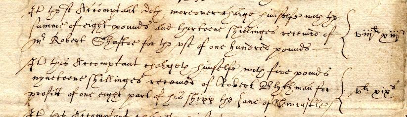 Image of an excerpt from the 1649 joint account of Edward and Elizabeth Lawson of Newcastle upon Tyne [Ref: DPRI/1/1649/L1/1-4].