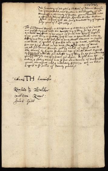 Image of the 1664 inventory of Thomas Harrison. Ref: DPRI/1664/H9/1