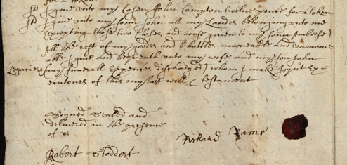 Image (detail) of Will of Richard Raine of Gainford, yeoman. Ref: DPRI/1/1670/R2/1