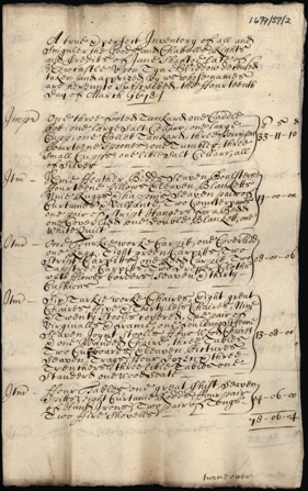 Image of the Inventory of Jane Shaftoe of Newcastle upon Tyne, widow. Ref: DPRI/1/1679/S7/2-5