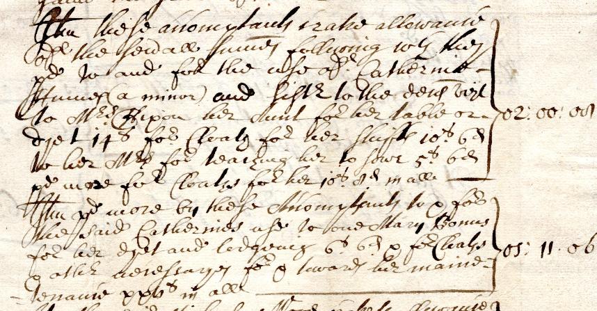 Image of excerpt from the 1690 account of William Hume, keeper of Durham gaol [Ref: DPRI/1/1690/H19/1-2].