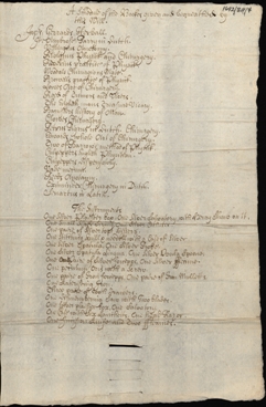 Image of the Schedule of books and surgical instruments bequeathed by the will of Henry Shaw of Newcastle upon Tyne, barber surgeon. Ref: DPRI/1/1692/S9/4