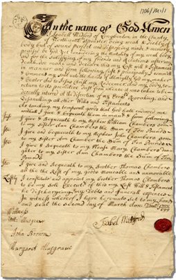 Image of the Will of Isabel Mitford of Longbenton. Ref: DPRI/1/1706/M1/1