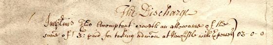 Image of the first item of the discharge of the same account [Ref: DPRI/1/1725/D4/3-4].