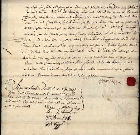 Image of the will of Edward Rayne of Gray's Inn, gentleman. Ref: DPRI/1/1749/R3/1-2
