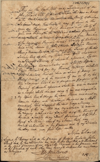 Image of the Will of John Clark of Heworth, labourer. Ref: DPRI/1/1846/C14/1-2
