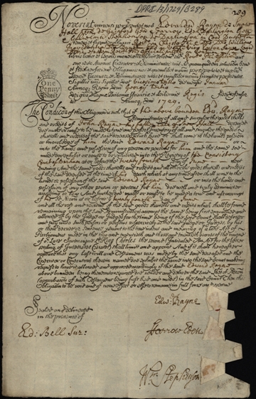 Image of the Administration bond of John Raine of Snow Hall. Ref: DPRI/3/1729/B289
