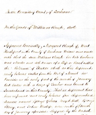 Image of the affidavit of Margaret Cleugh. Ref: DPRI/3/1857/A98/4-6.