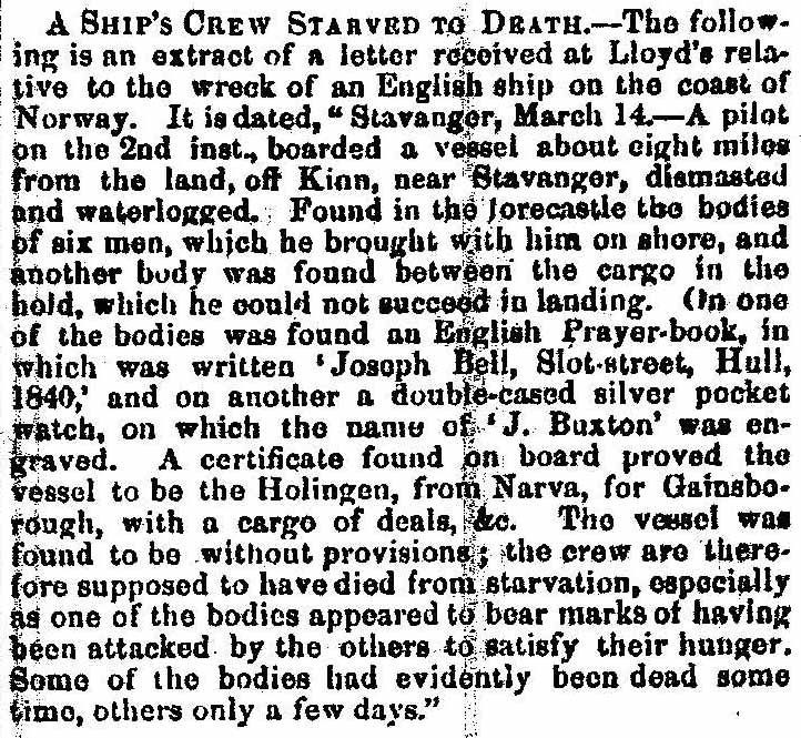 Full image of the 17 Apr 1857 Durham County Advertiser newspaper article on the Palermo incident
