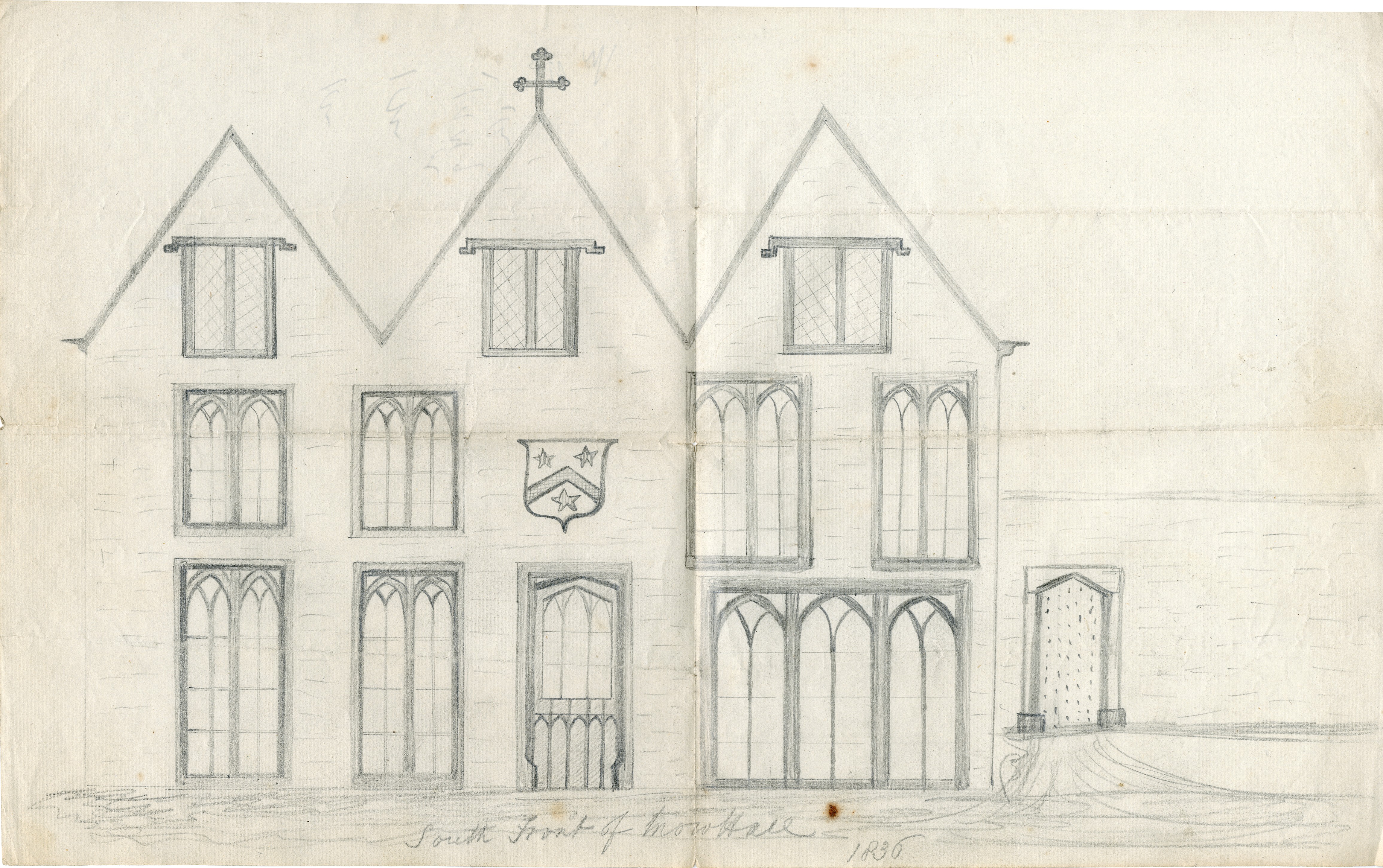 Image of a Pencil drawing of the South front of Snow Hall, 1836. Ref: DCRO D/X/ 332/137