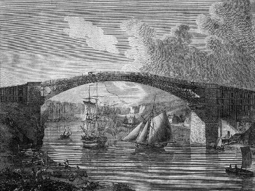 A South East View of the Cast Iron Bridge over the River Wear at Sunderland. Built by Rowland Burdon Esq. M.P (c.1796). Ref: DUL Topo/ENDU/Sun/A/1.